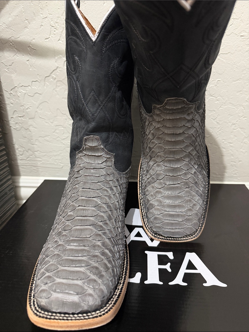 Men's Matte Grey Exotic Genuine Phyton Leather Western Boots